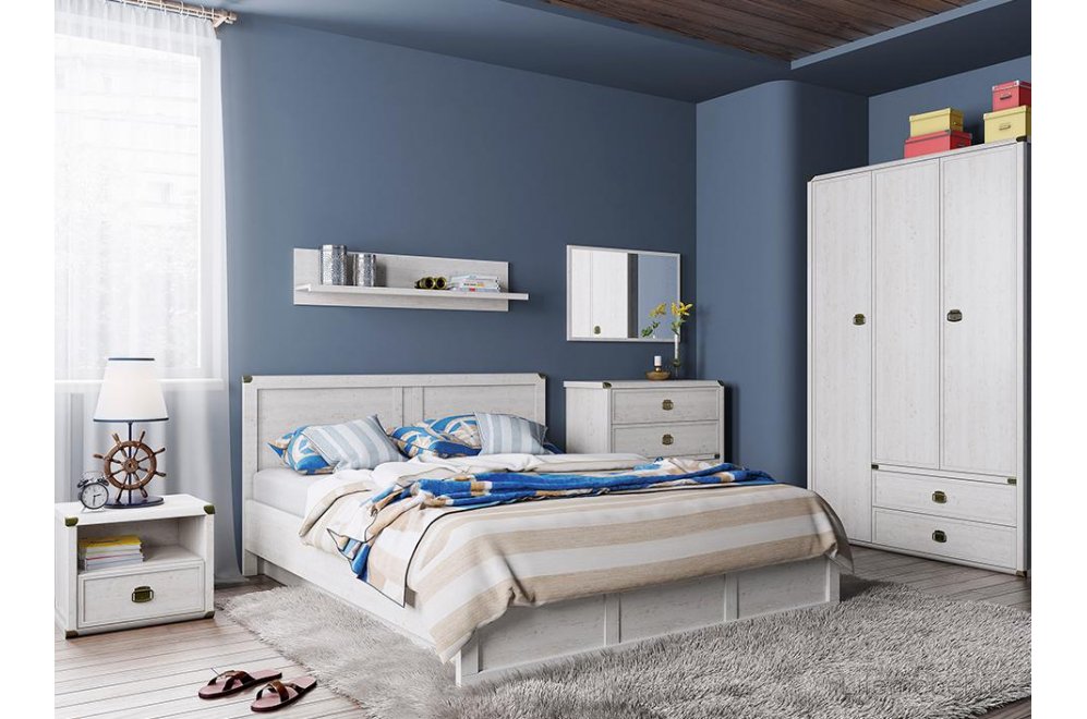 Двуспальная кровать Magellan 140x200 сосна винтаж с матрасом