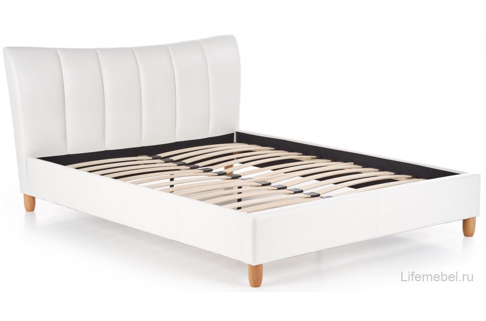 Двуспальная кровать Sandy 160x200 экокожа белая с матрасом