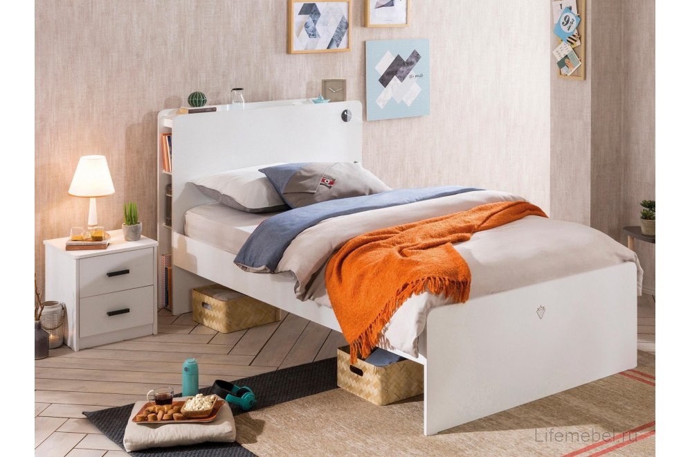 Полутораспальная кровать White 120x200 белый с матрасом