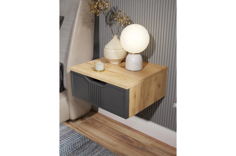 Прикроватная тумба ЭЛ-23 дуб крафт золотой / графит подвесная