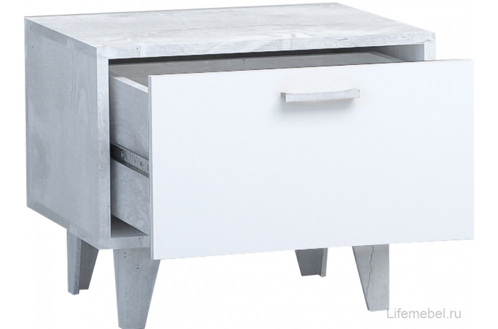 Прикроватная тумба Эго Т-5 на ножках бетон светлый / белый глянец