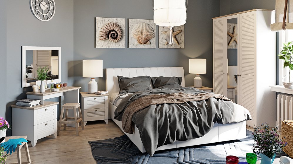 Спальня Ривьера белая (комплектация 3)