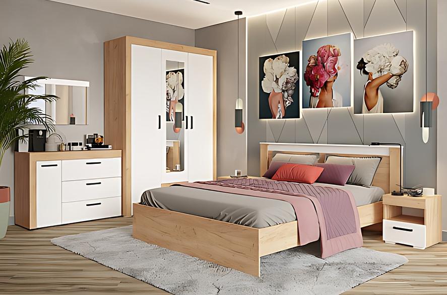 Спальный гарнитур Адель белый / дуб крафт