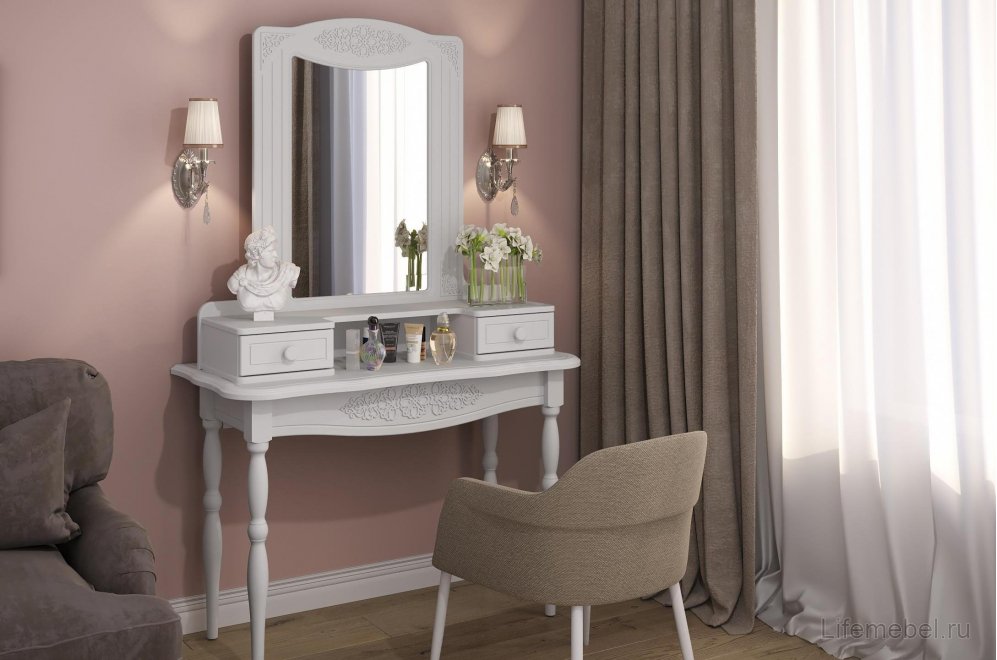 Туалетный столик Ассоль АС-3638 белое дерево с зеркалом