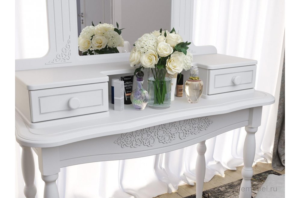 Туалетный столик Ассоль АС-3638 белое дерево с зеркалом (К)