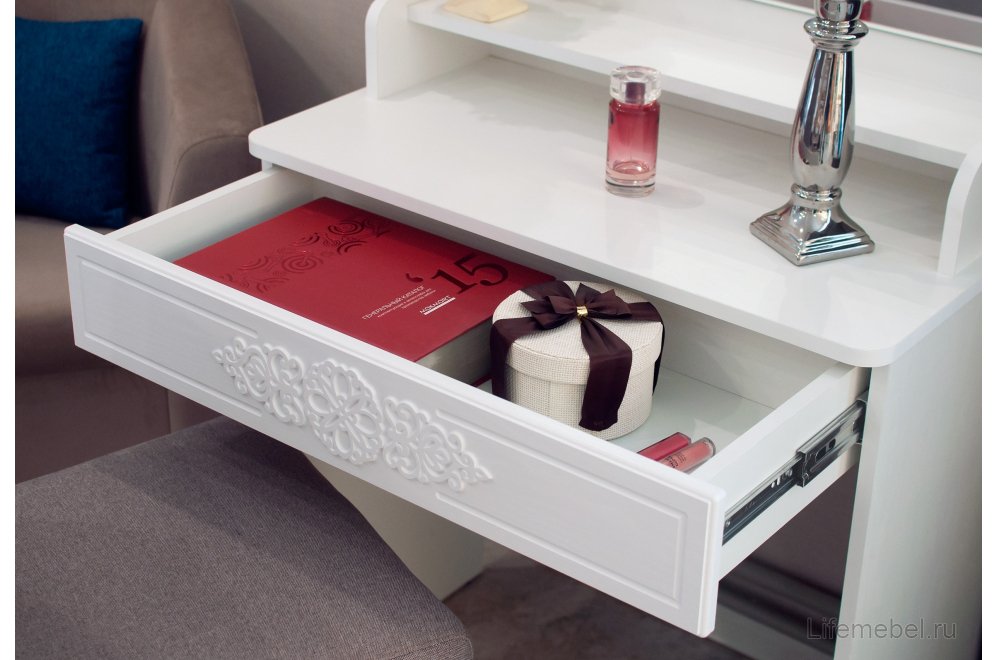 Туалетный столик Ассоль Лайт ТСН-1 белое дерево с зеркалом