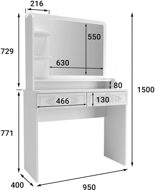 Туалетный столик Ассоль Лайт ТСН-2 белое дерево
