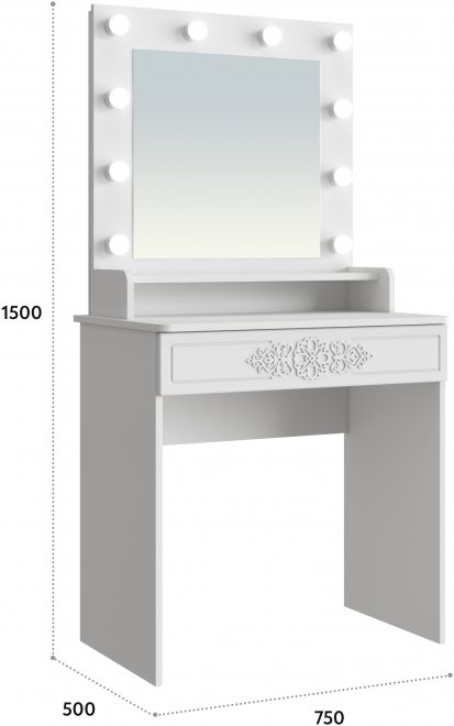 Туалетный столик Ассоль Лайт ТСН-4 белое дерево с зеркалом