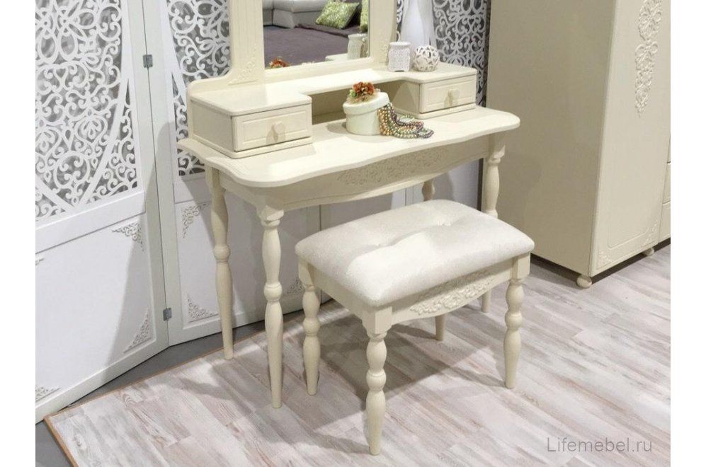 Туалетный столик Ассоль плюс АС-3638 ваниль с зеркалом (К)
