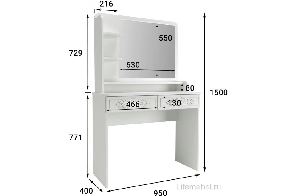 Туалетный столик Ассоль АС-6501 белое дерево