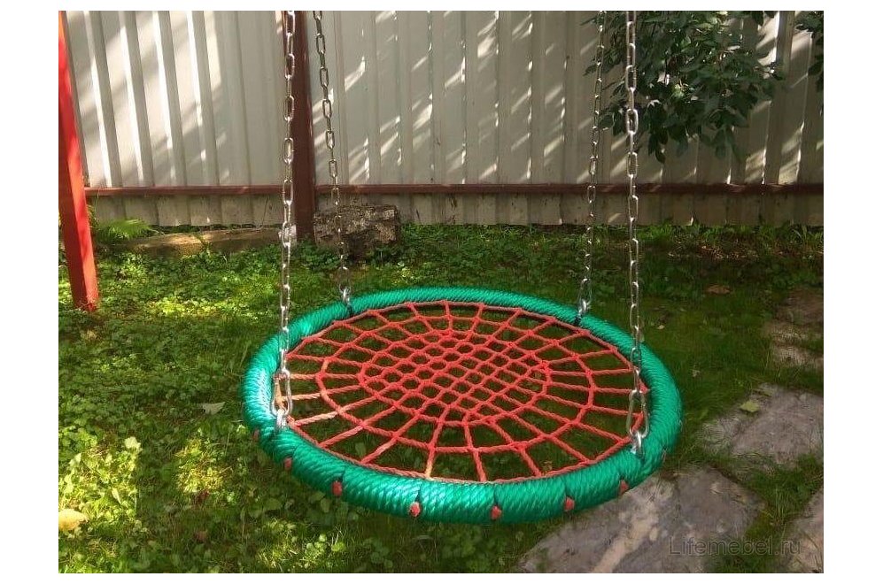 Качели-гнездо HIT100c круглые 100 см на цепях обмотка зеленая / сетка красная