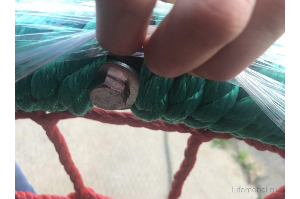 Качели-гнездо HIT100c круглые 100 см на цепях обмотка зеленая / сетка красная