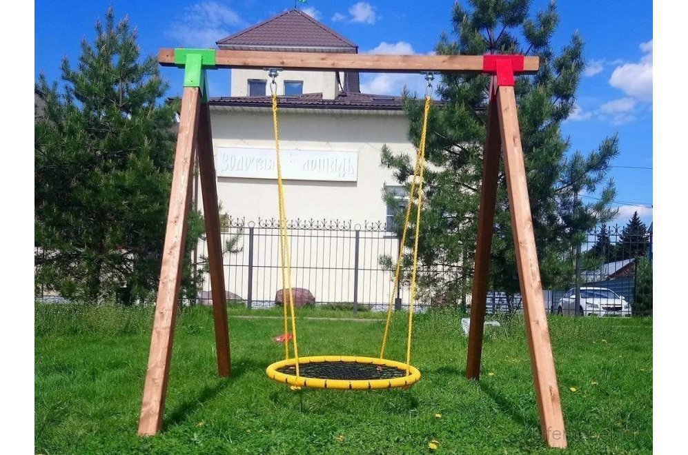 Качели-гнездо HITd120 дачные 120 см обмотка желтая / сетка черная