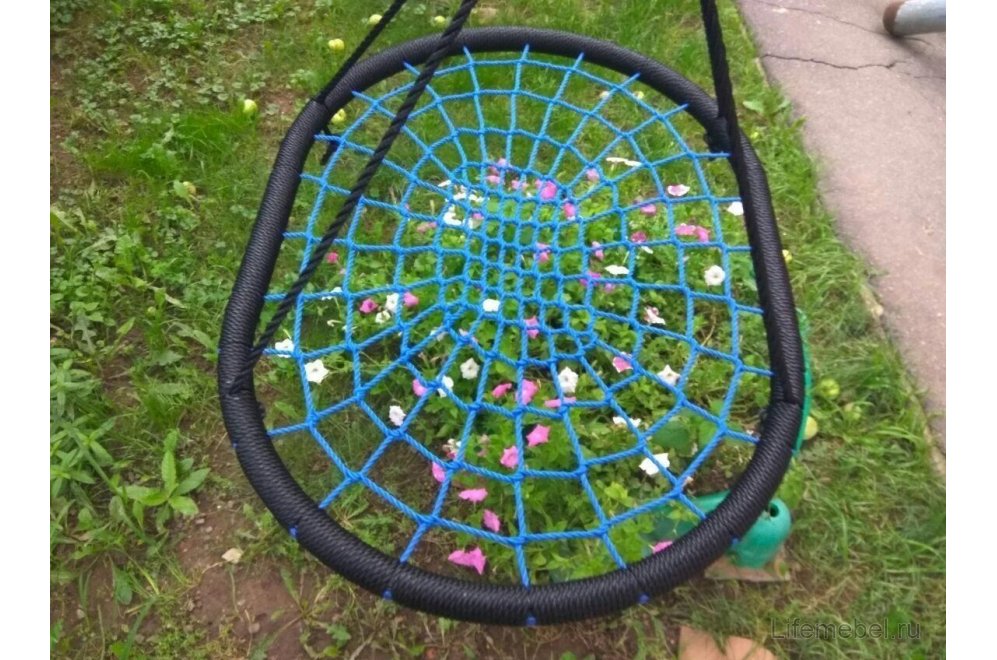 Качели-гнездо HIToval120 овальные 120х140 см на канатах обмотка черная / сетка синяя