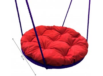Детские подвесные качели Гнездо красная подушка / фиолетовая оплётка