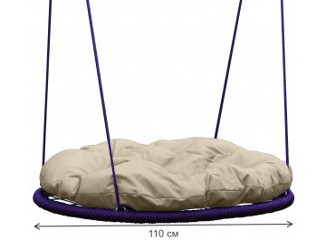 Качели детские уличные Гнездо Овал с бежевой подушкой / фиолетовая оплётка