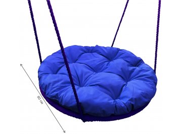 Детские подвесные качели Гнездо синяя подушка / фиолетовая оплётка