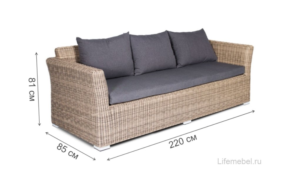 Диван из ротанга трехместный Пакора соломенный