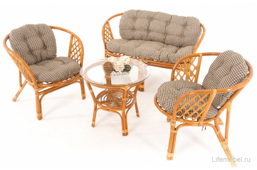 Комплект для отдыха из ротанга Багамы 01/16 коньяк / клетка