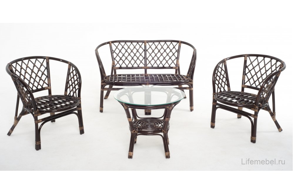 Комплект для отдыха из ротанга Багамы 01/16 темный коньяк / клетка