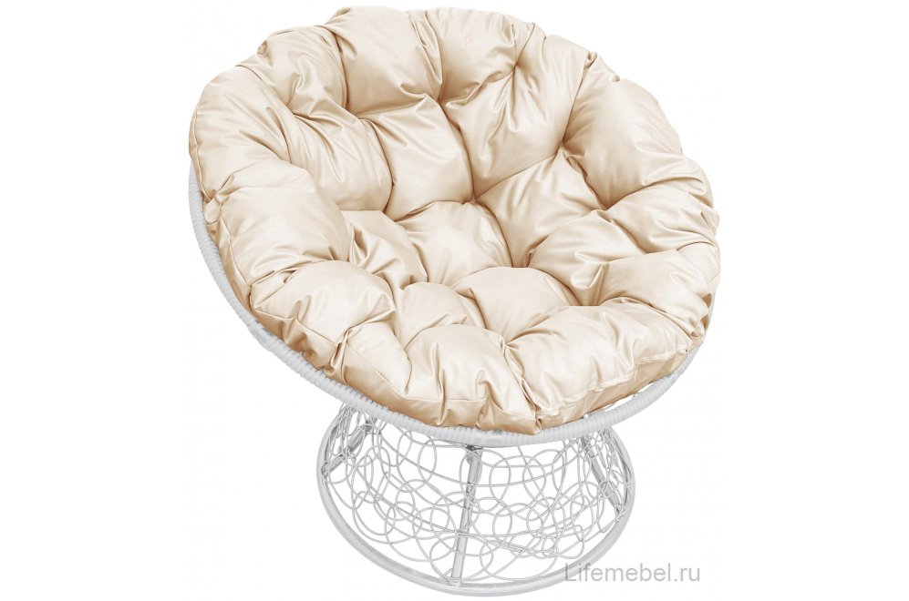 Комплект для отдыха из ротанга Мамасан Папасан белый / бежевая подушка
