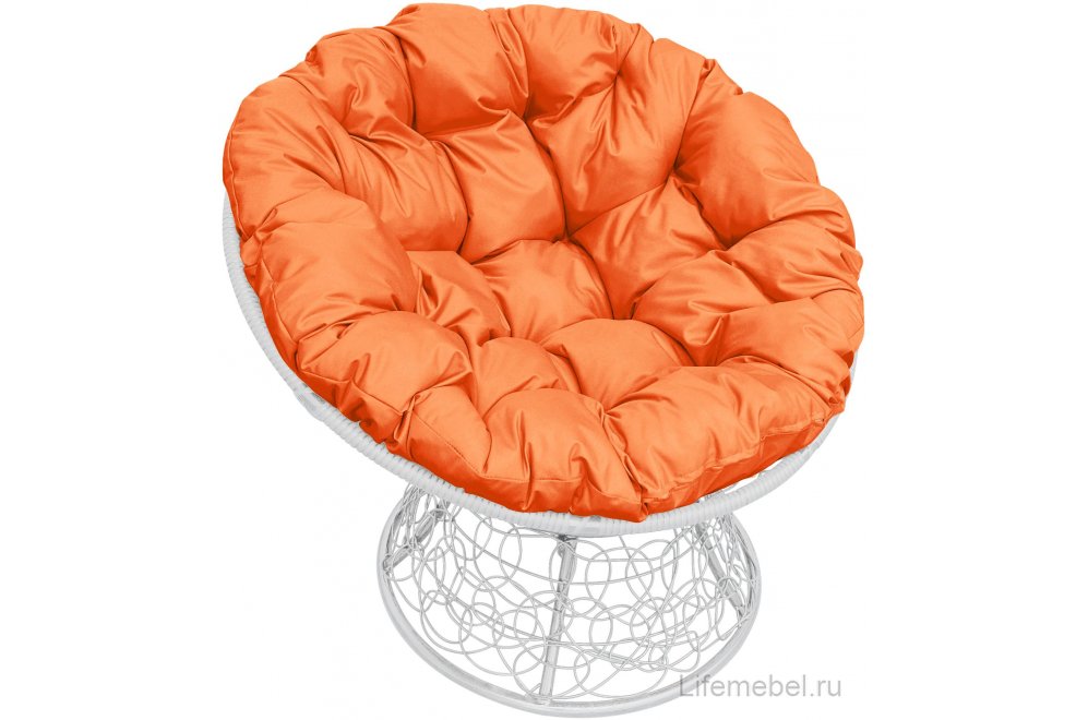 Комплект для отдыха из ротанга Мамасан Папасан белый / оранжевая подушка