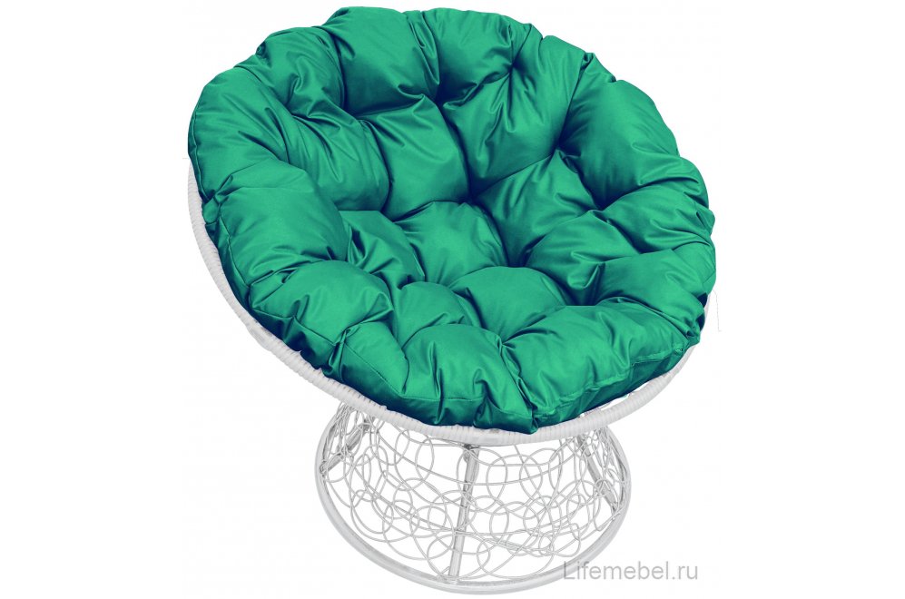 Комплект для отдыха из ротанга Мамасан Папасан белый / зелёная подушка