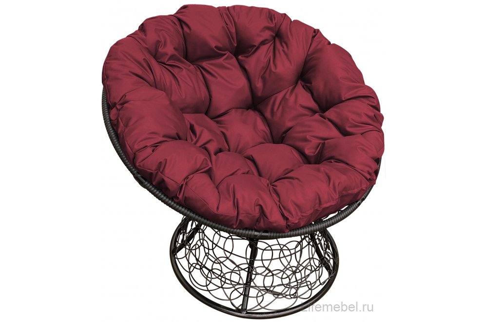 Комплект для отдыха из ротанга Мамасан Папасан чёрный / бордовая подушка