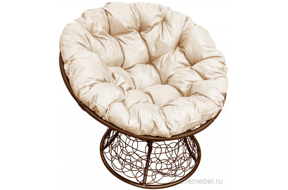 Комплект для отдыха из ротанга Мамасан Папасан коричневый / бежевая подушка