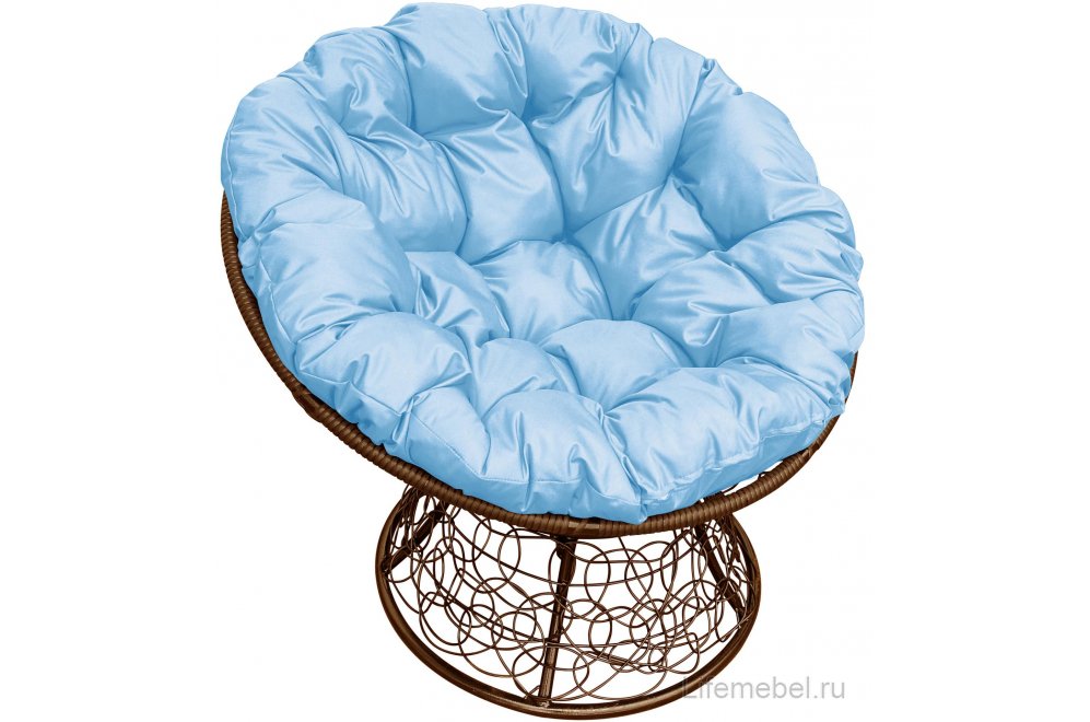 Комплект для отдыха из ротанга Мамасан Папасан коричневый / голубая подушка