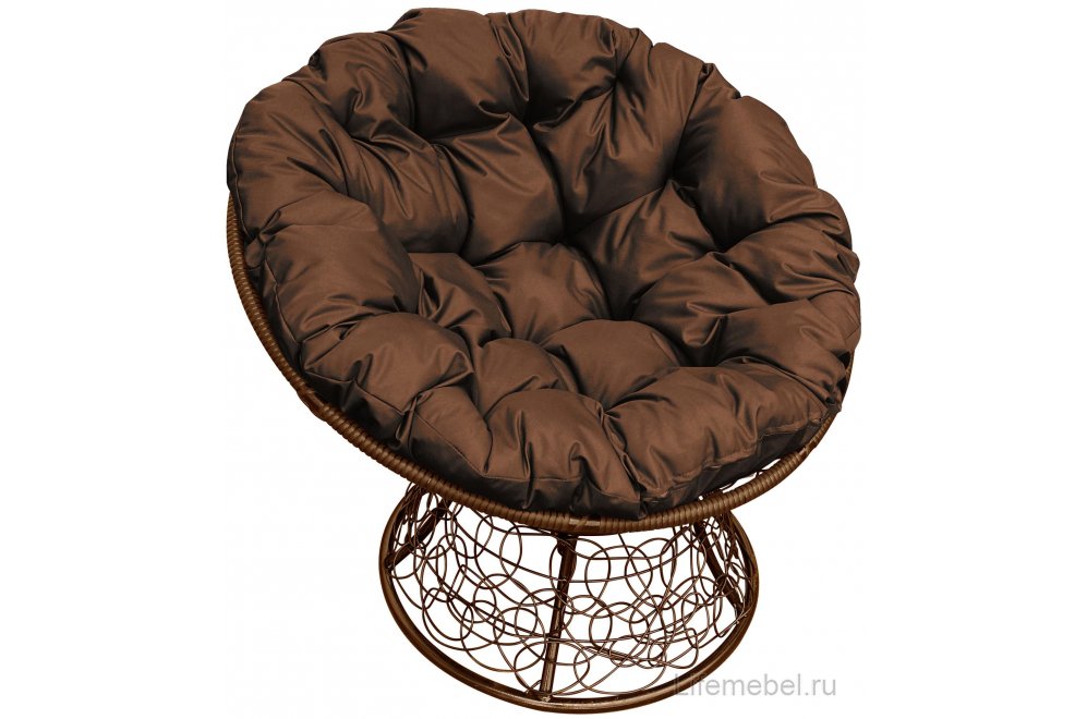 Комплект для отдыха из ротанга Мамасан Папасан коричневый / коричневая подушка