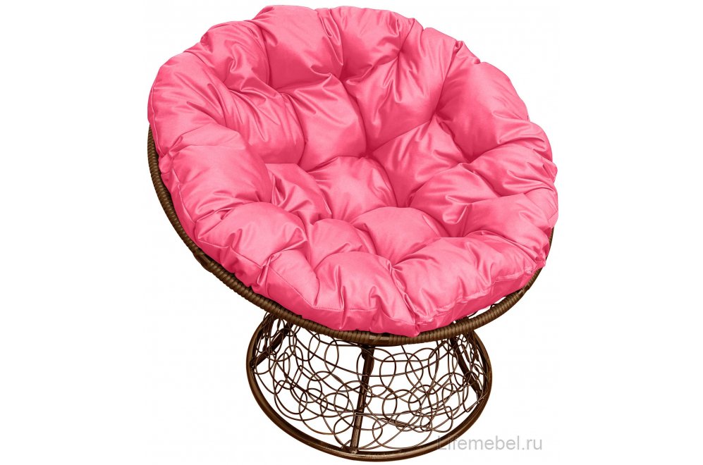 Комплект для отдыха из ротанга Мамасан Папасан коричневый / розовая подушка
