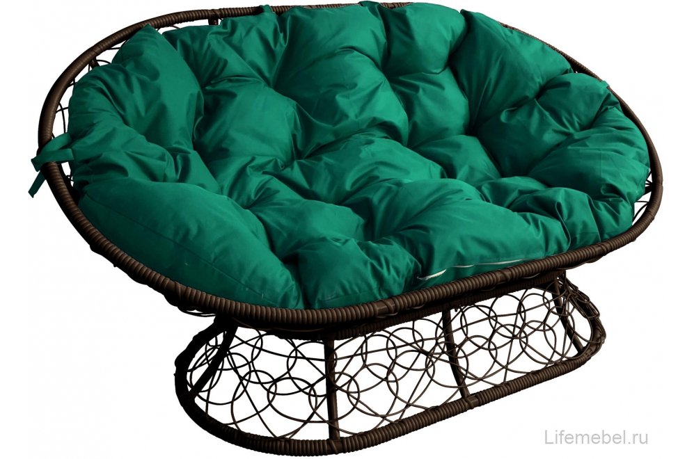 Комплект для отдыха из ротанга Мамасан Папасан коричневый / зелёная подушка