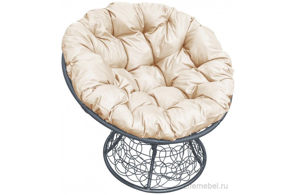 Комплект для отдыха из ротанга Мамасан Папасан серый / бежевая подушка