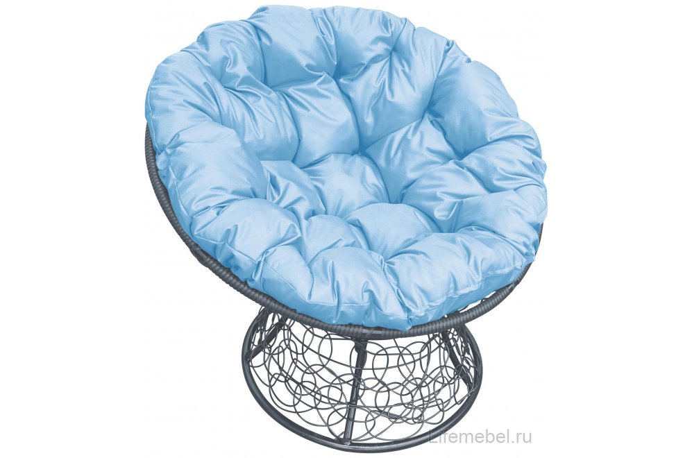Комплект для отдыха из ротанга Мамасан Папасан серый / голубая подушка