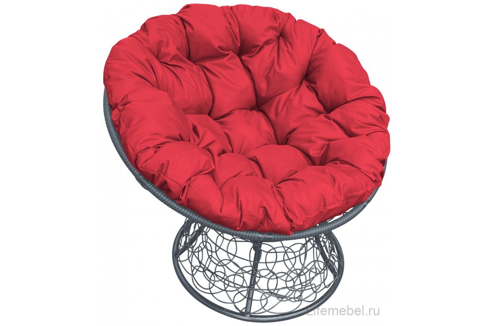 Комплект для отдыха из ротанга Мамасан Папасан серый / красная подушка