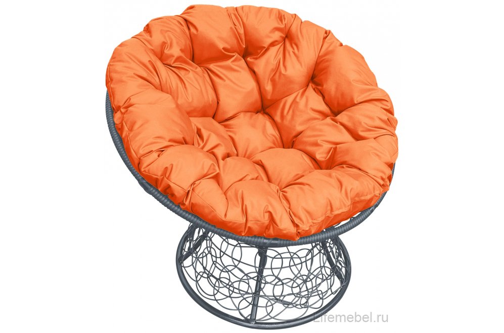 Комплект для отдыха из ротанга Мамасан Папасан серый / оранжевая подушка