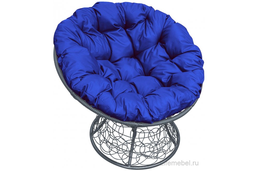 Комплект для отдыха из ротанга Мамасан Папасан серый / синяя подушка