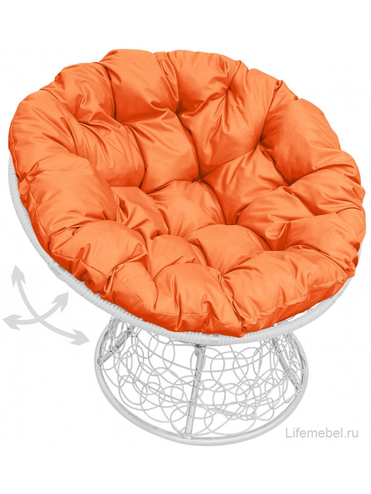 Кресло из ротанга Папасан белое / оранжевая подушка