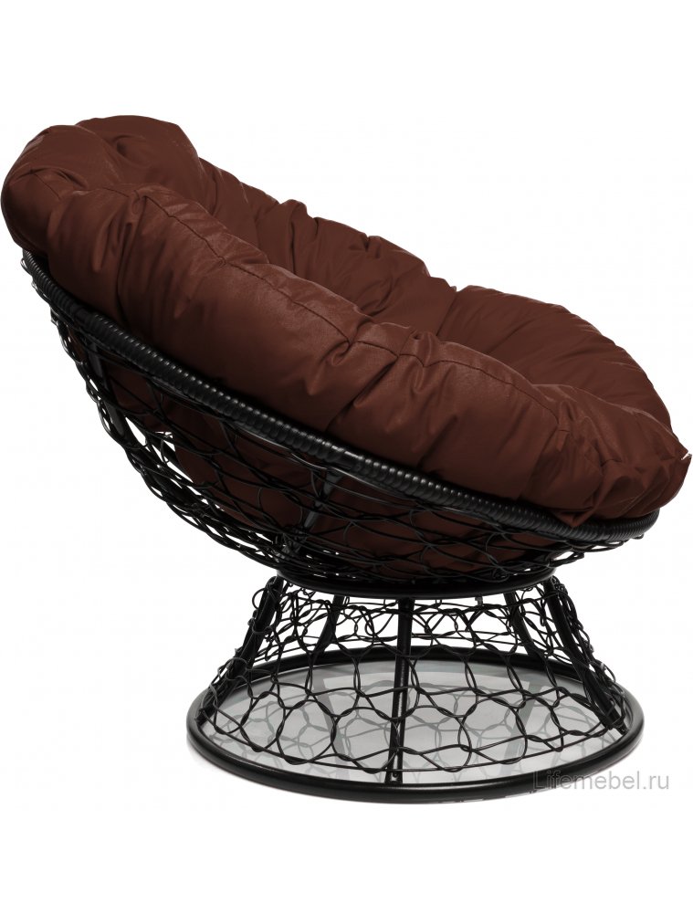 Кресло из ротанга Папасан чёрное / коричневая подушка