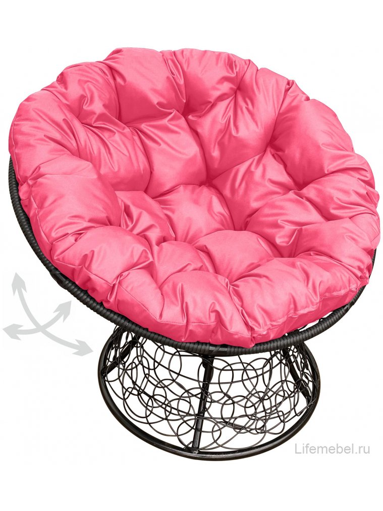 Кресло из ротанга Папасан чёрное / розовая подушка
