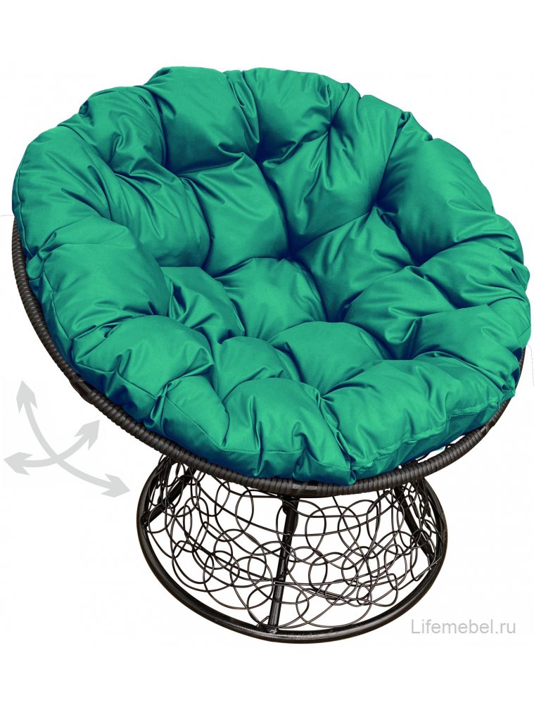 Кресло из ротанга Папасан чёрное / зелёная подушка