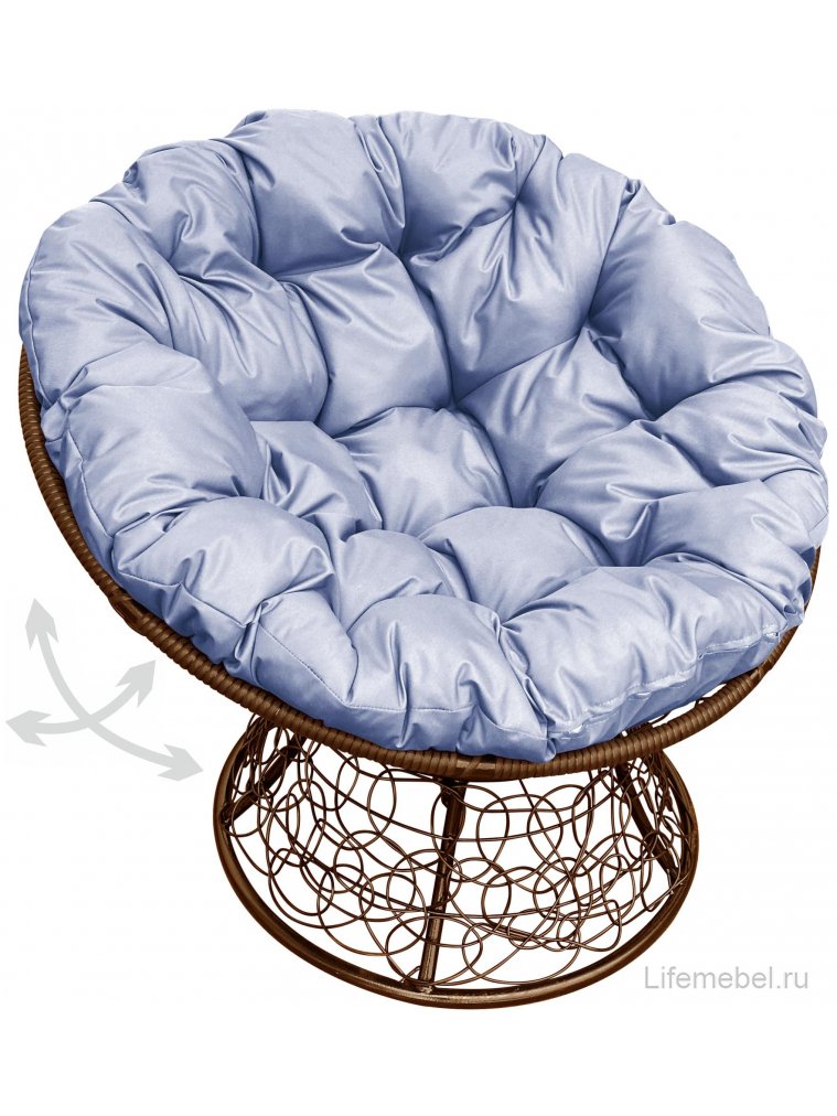 Кресло из ротанга Папасан коричневое / серая подушка