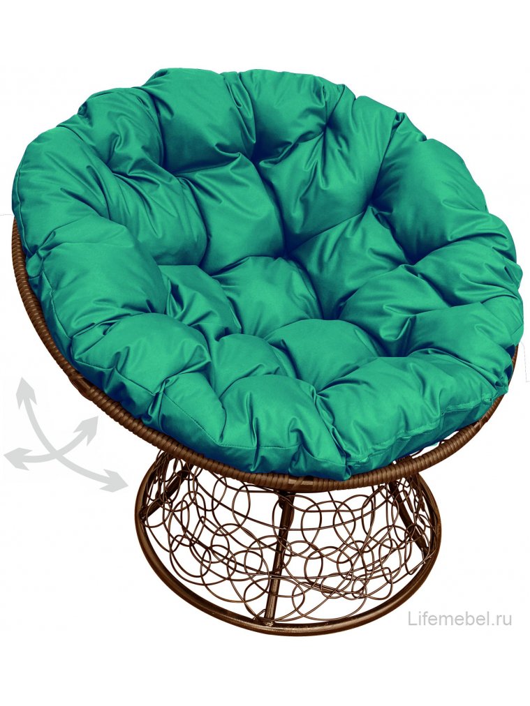 Кресло из ротанга Папасан коричневое / зелёная подушка