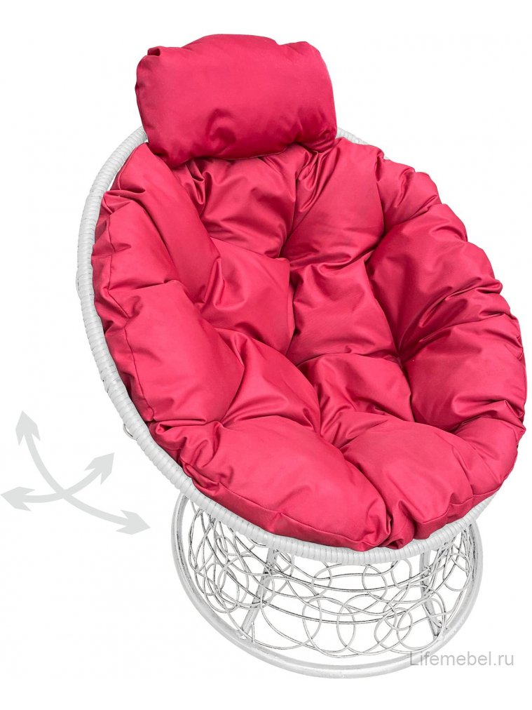 Кресло из ротанга Папасан мини белое / красная подушка