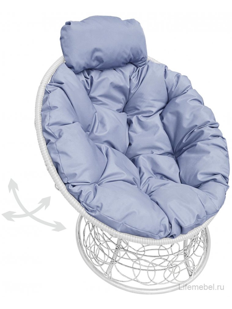 Кресло из ротанга Папасан мини белое / серая подушка