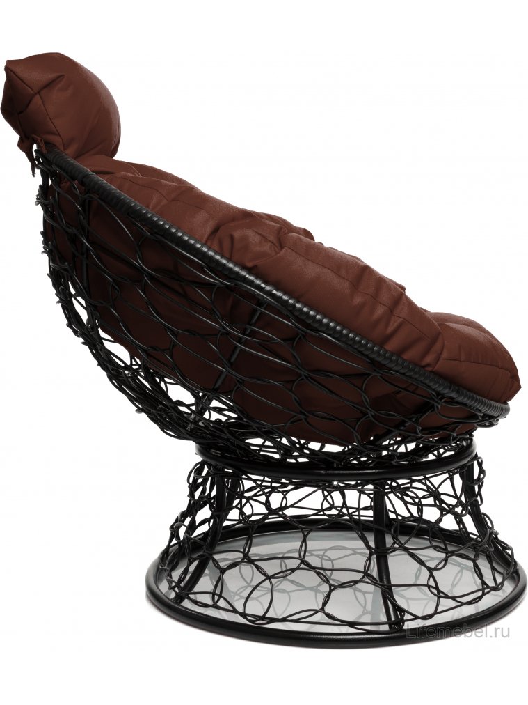 Кресло из ротанга Папасан мини чёрное / коричневая подушка