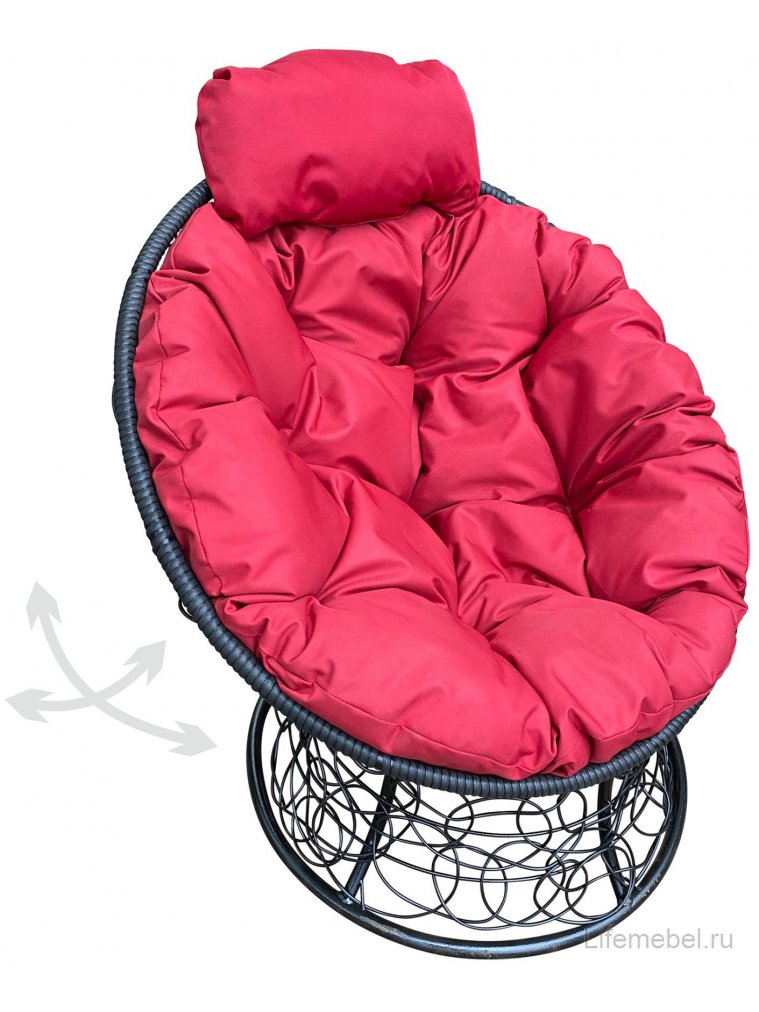 Кресло из ротанга Папасан мини чёрное / красная подушка