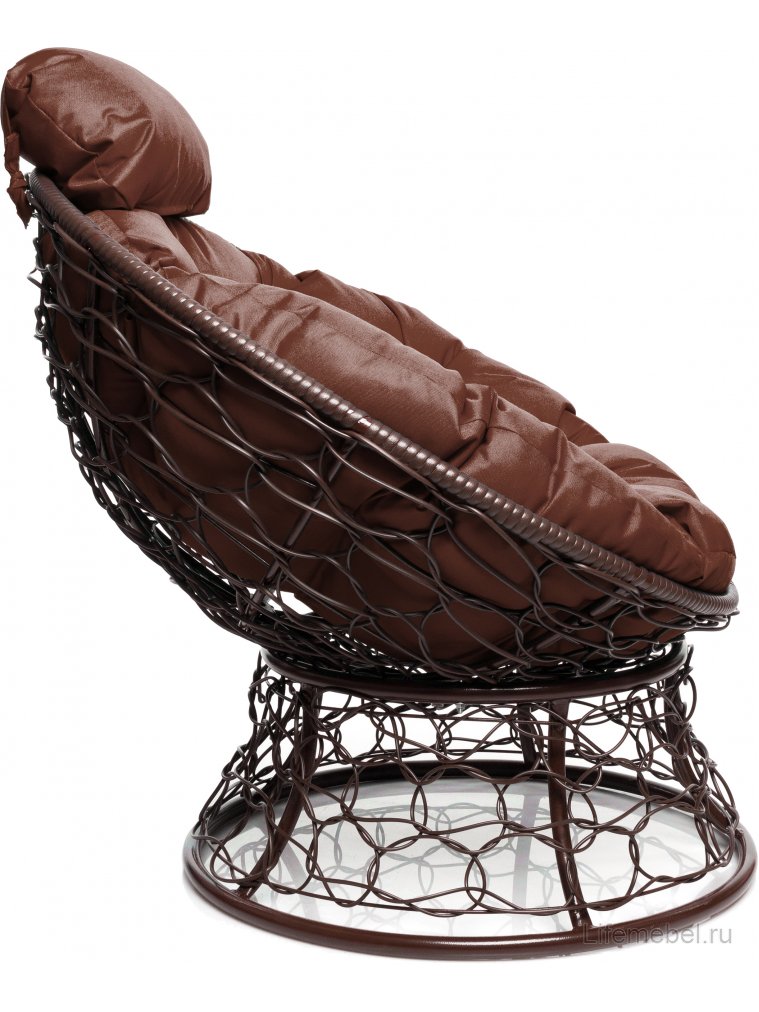 Кресло из ротанга Папасан мини коричневое / коричневая подушка