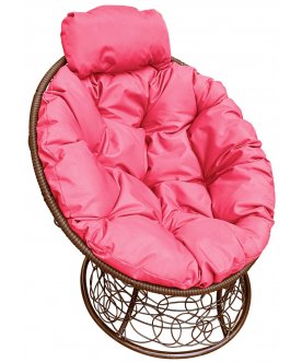 Кресло из ротанга Папасан мини коричневый / розовый